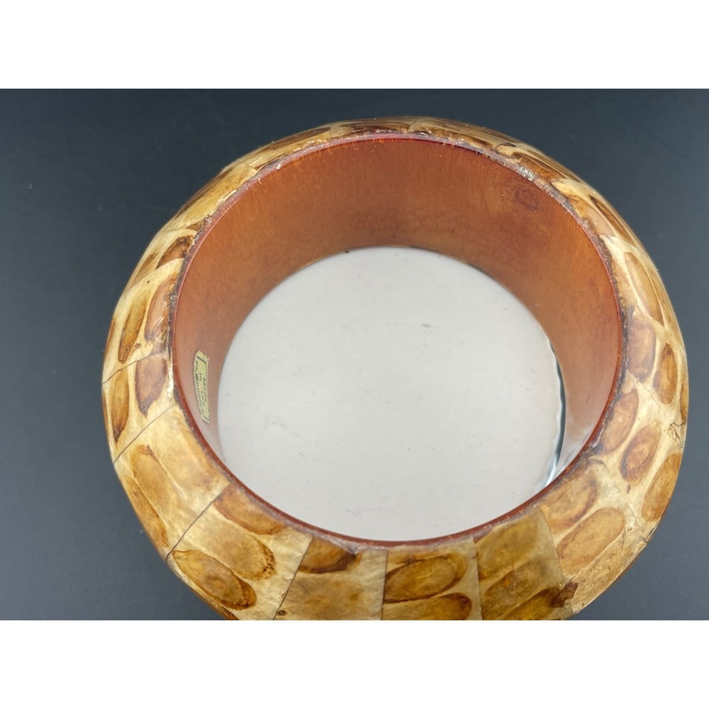 VTG KJL Capiz Shell Mosaic Bangle Bracelet Kenneth Jay Lane Wide Tortoiseshell - Picture 8 of 14